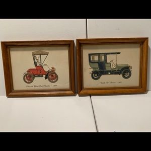 Antique Car Prints Wood Frames Set of 2